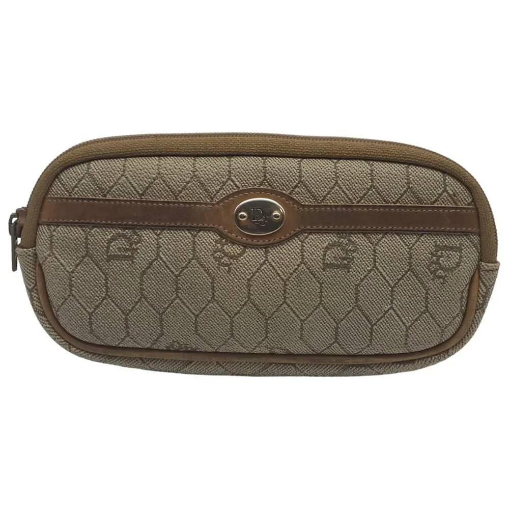 Vintage Auth Christian Dior Cosmetic Pouch Case Honeycomb PVC Leather Beige J11